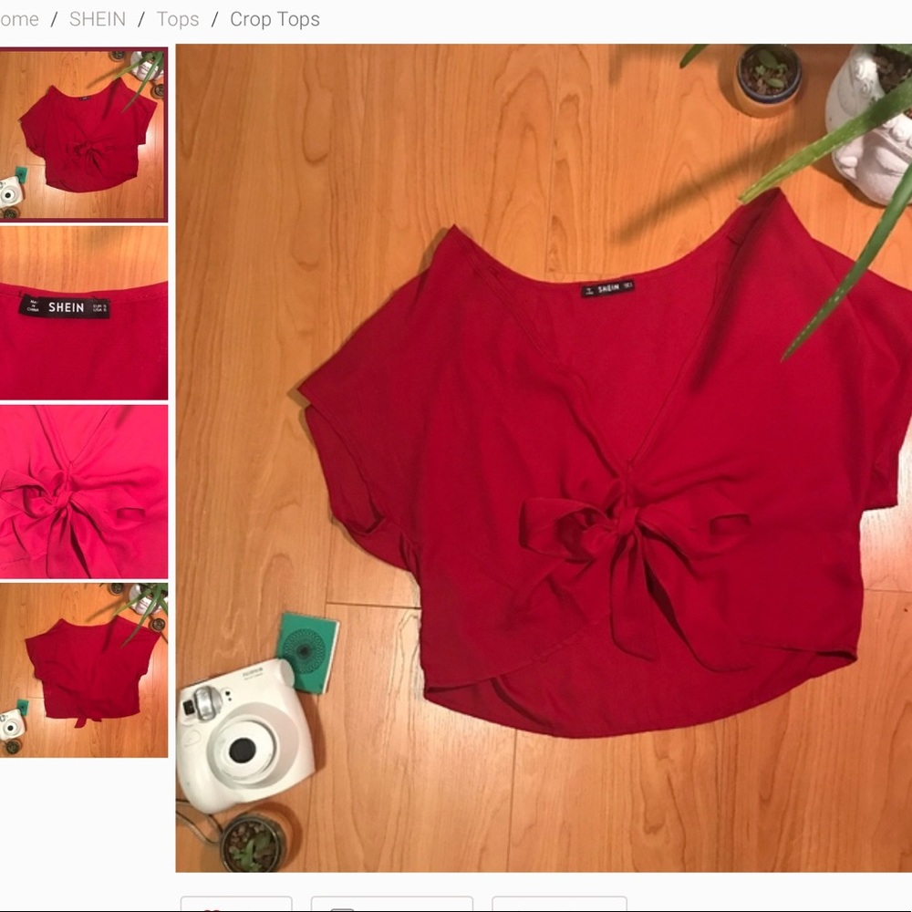 Red v-neck flow crop top